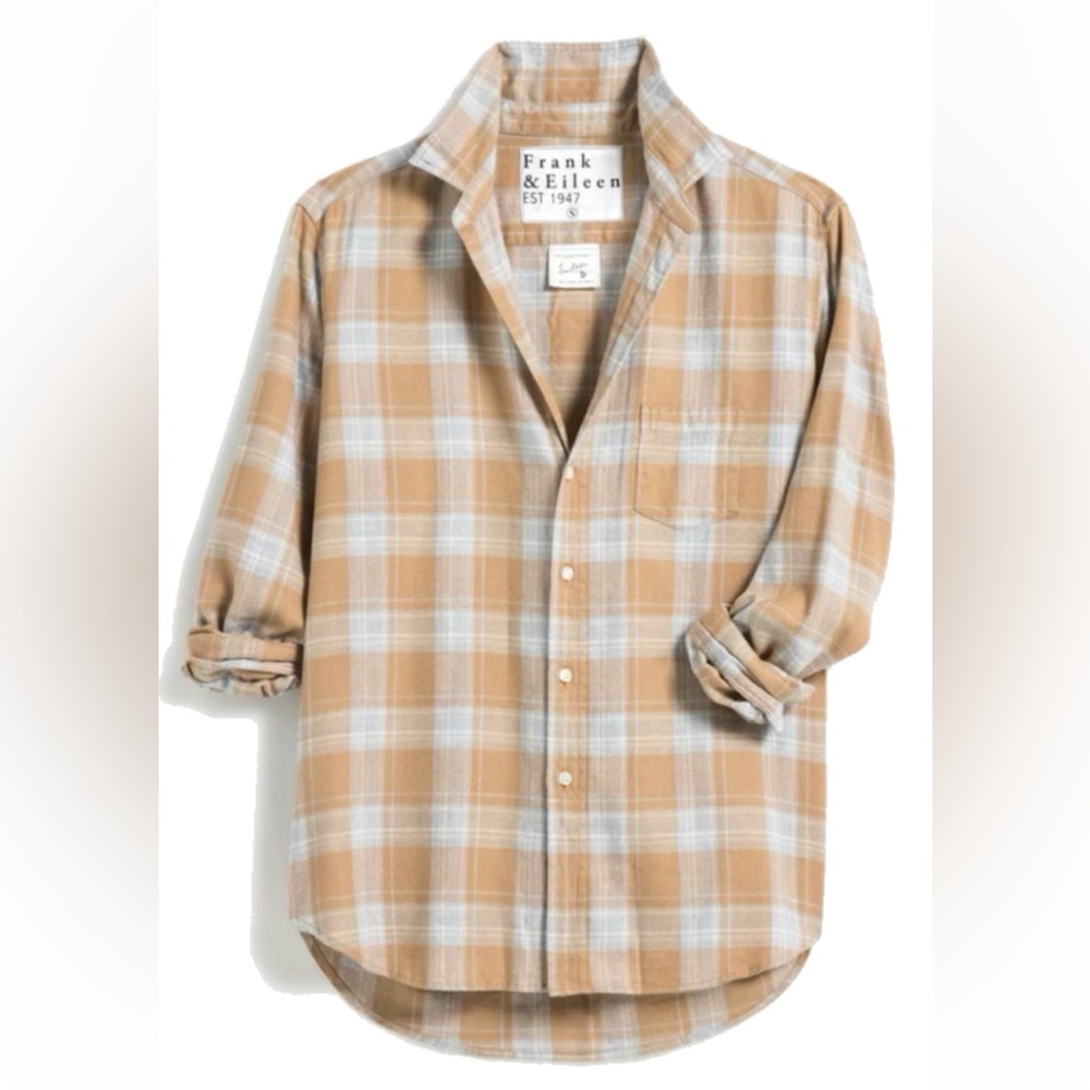 Frank & Eileen - Eileen Relaxed Button-Up - Camel and Grey Plaid Flannel - Large